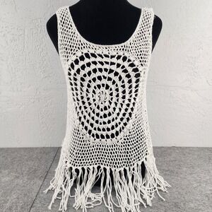 Almost Famous White Crochet Fringe Boho Festival Tank Top Womens Medium